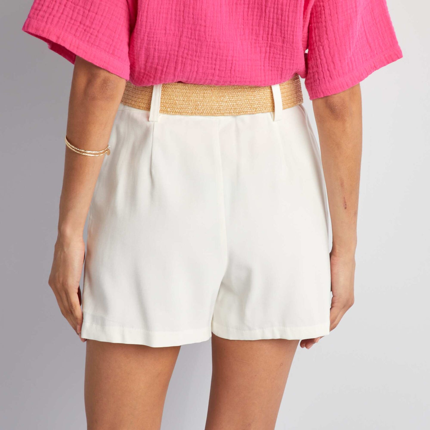 High-waisted shorts with braided belt WHITE