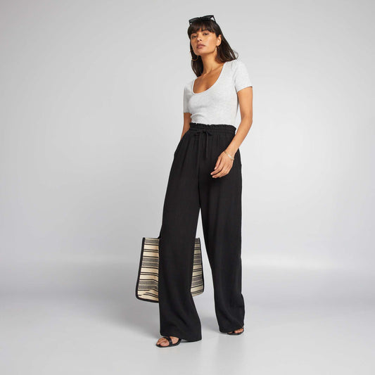 Wide-leg linen trousers black