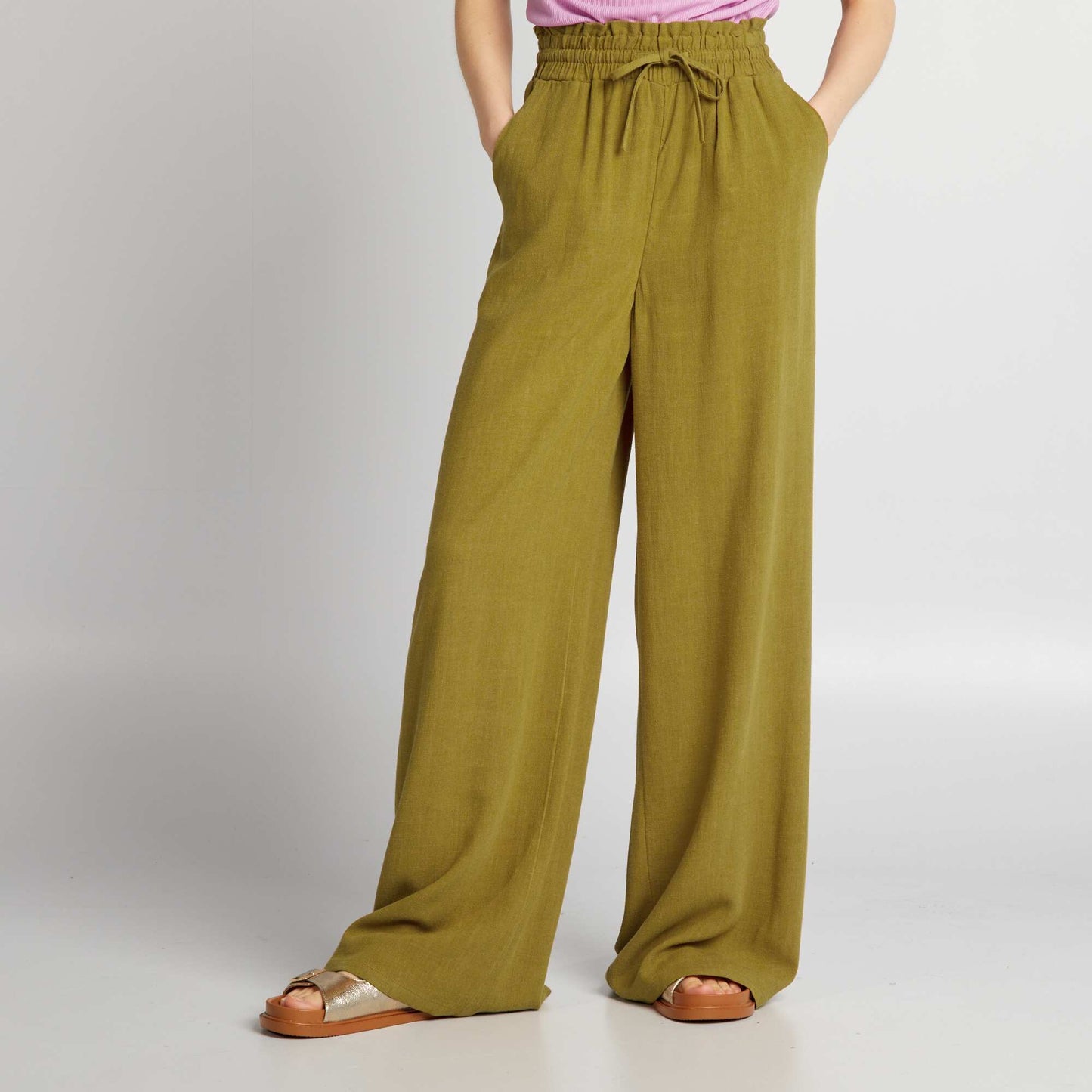 Wide-leg linen trousers RED