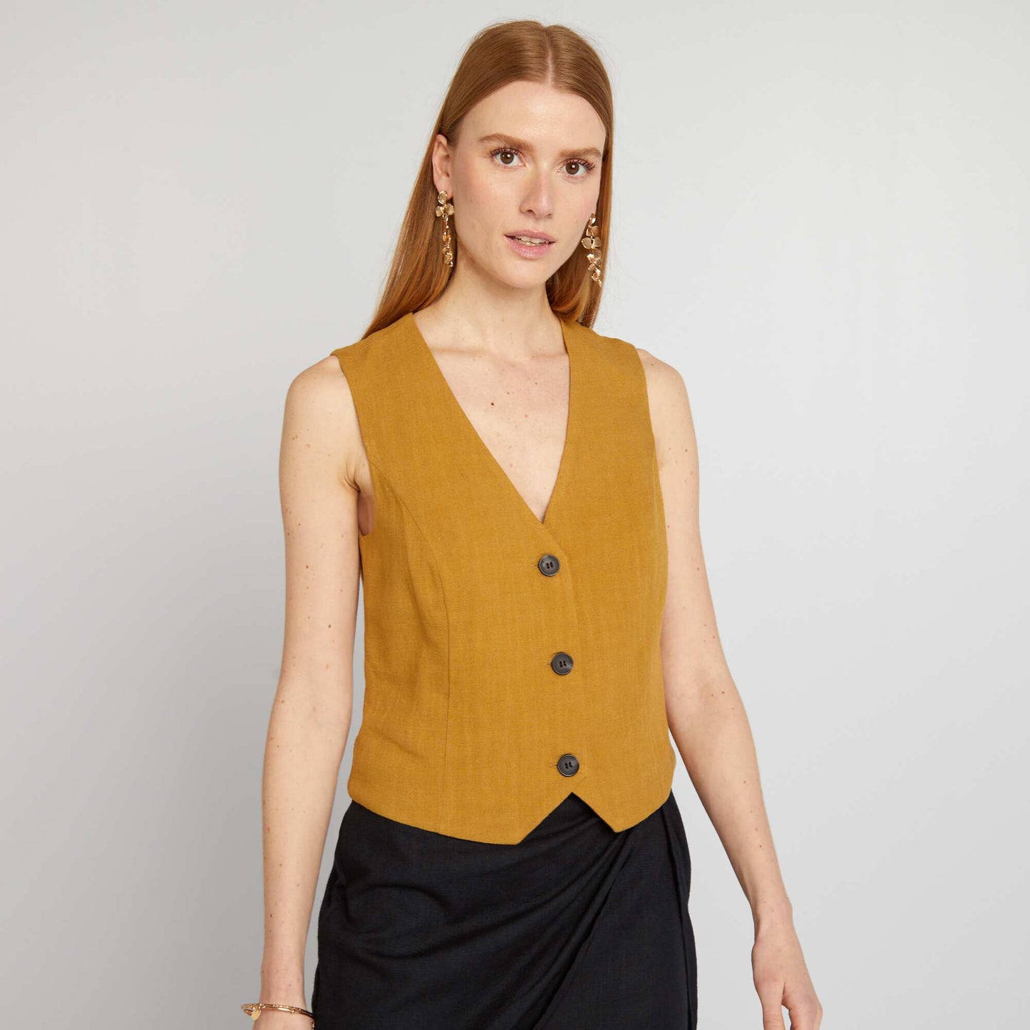 Linen-blend waiter-style waistcoat RED