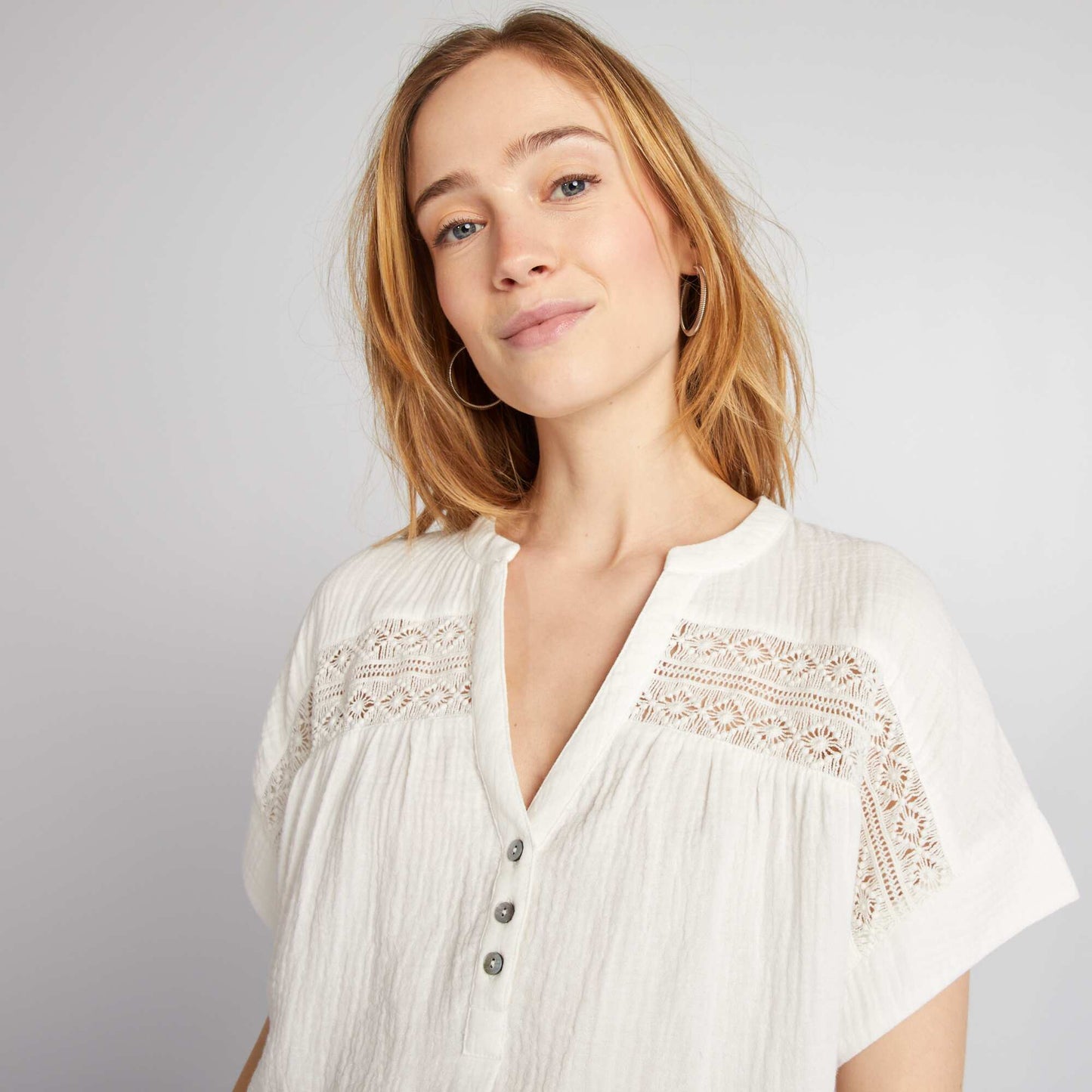 Short-sleeved cotton gauze blouse WHITE