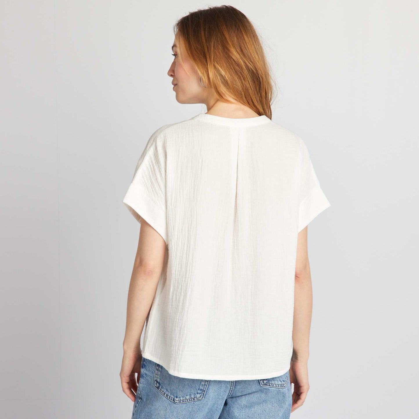 Short-sleeved cotton gauze blouse WHITE