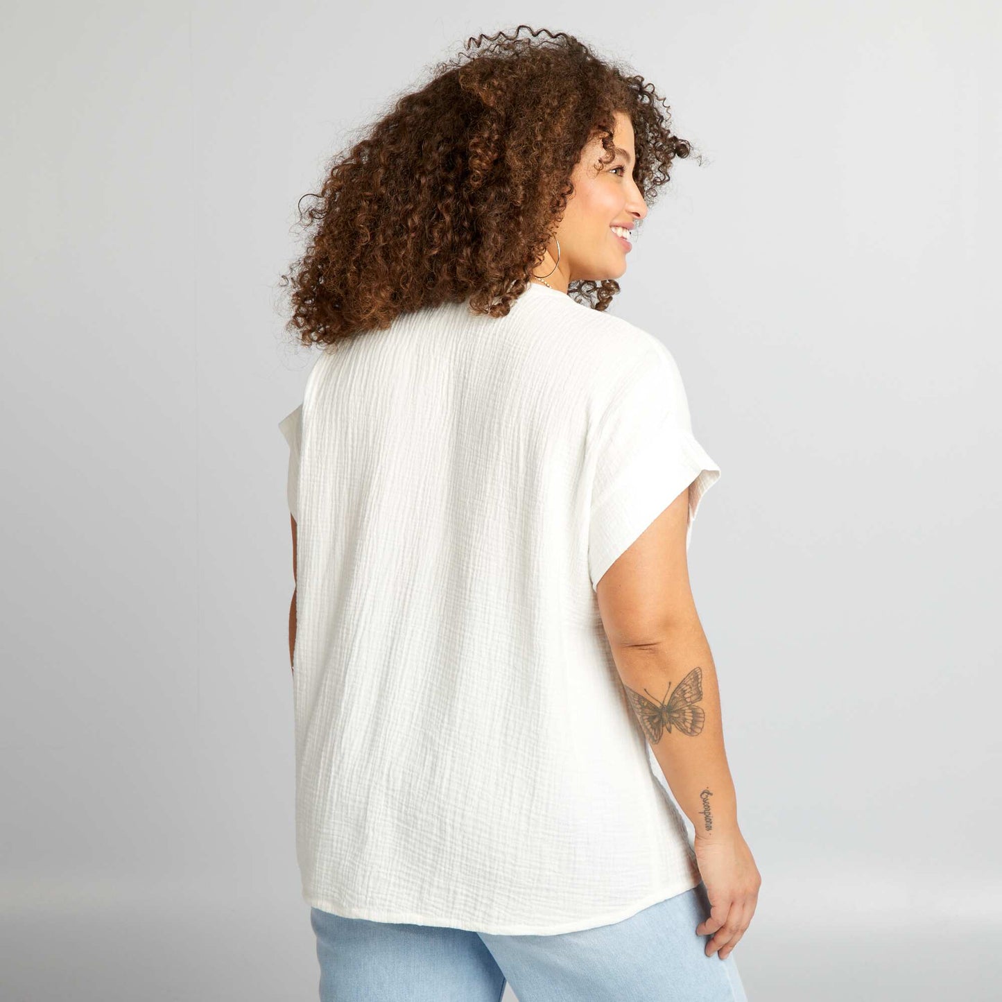 Short-sleeved cotton gauze blouse WHITE