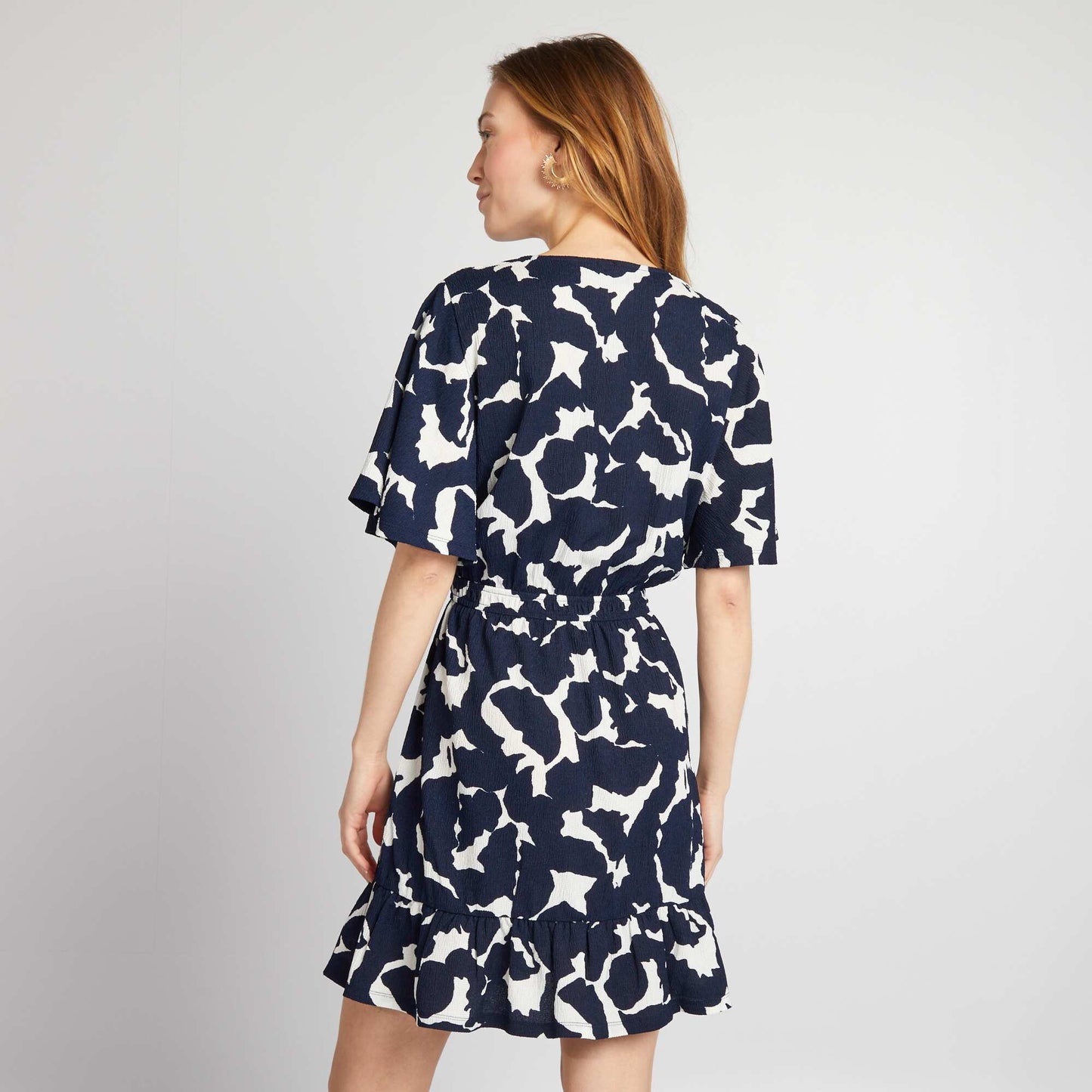 Short printed flounced dress BLUE