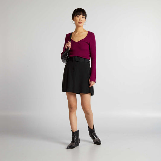 Ribbed sweater with sweetheart neckline PURPLE