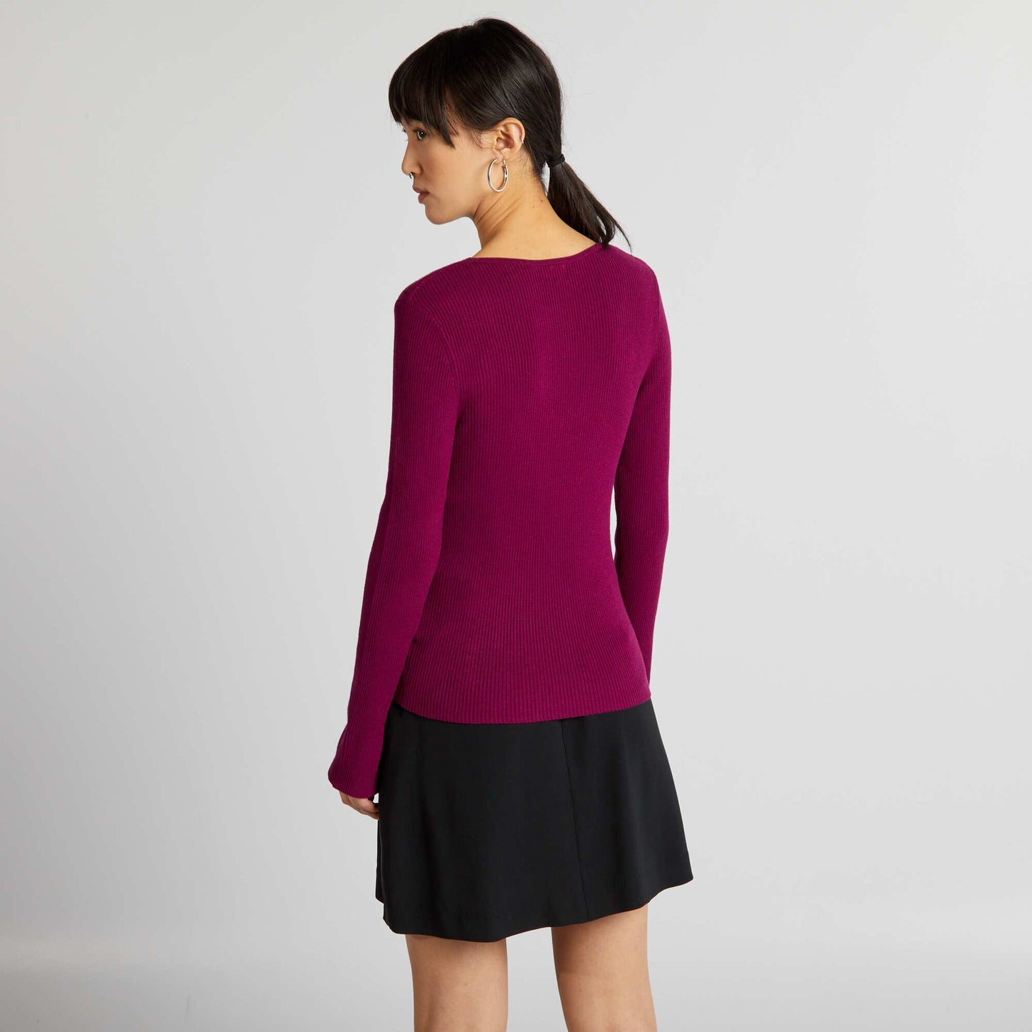 Ribbed sweater with sweetheart neckline PURPLE