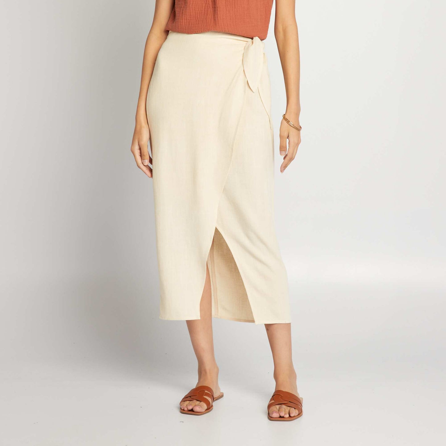 Linen-blend wrap skirt BEIGE