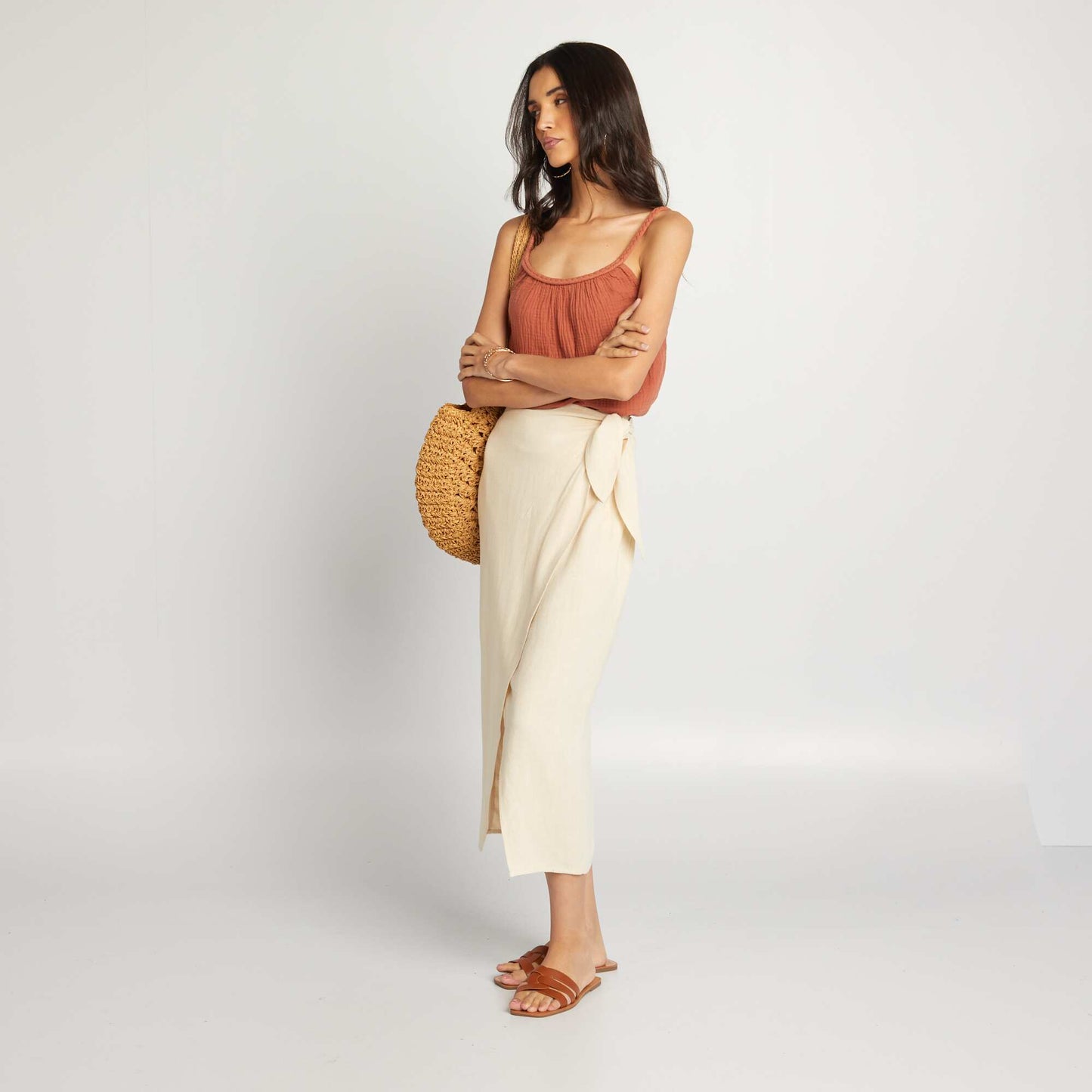 Linen-blend wrap skirt BEIGE