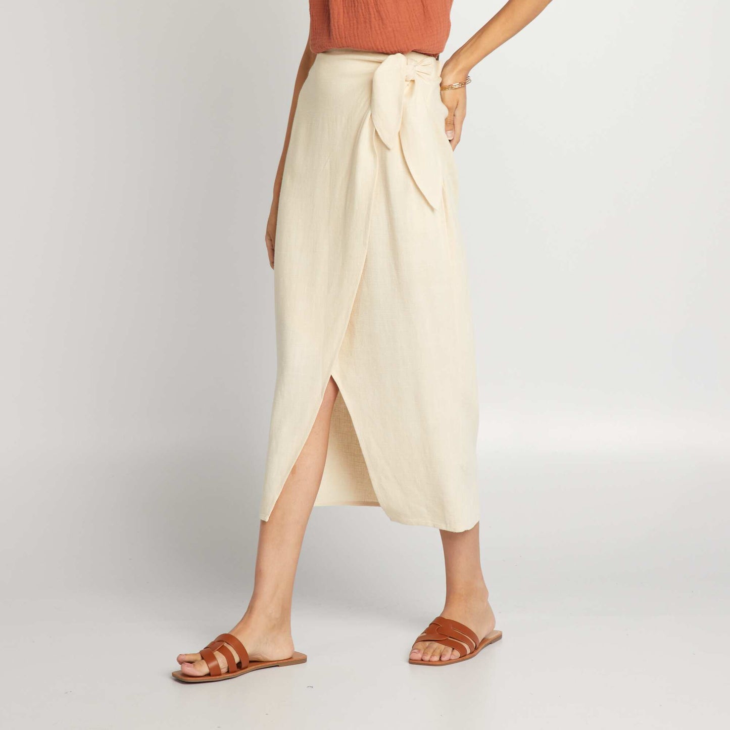 Linen-blend wrap skirt BEIGE