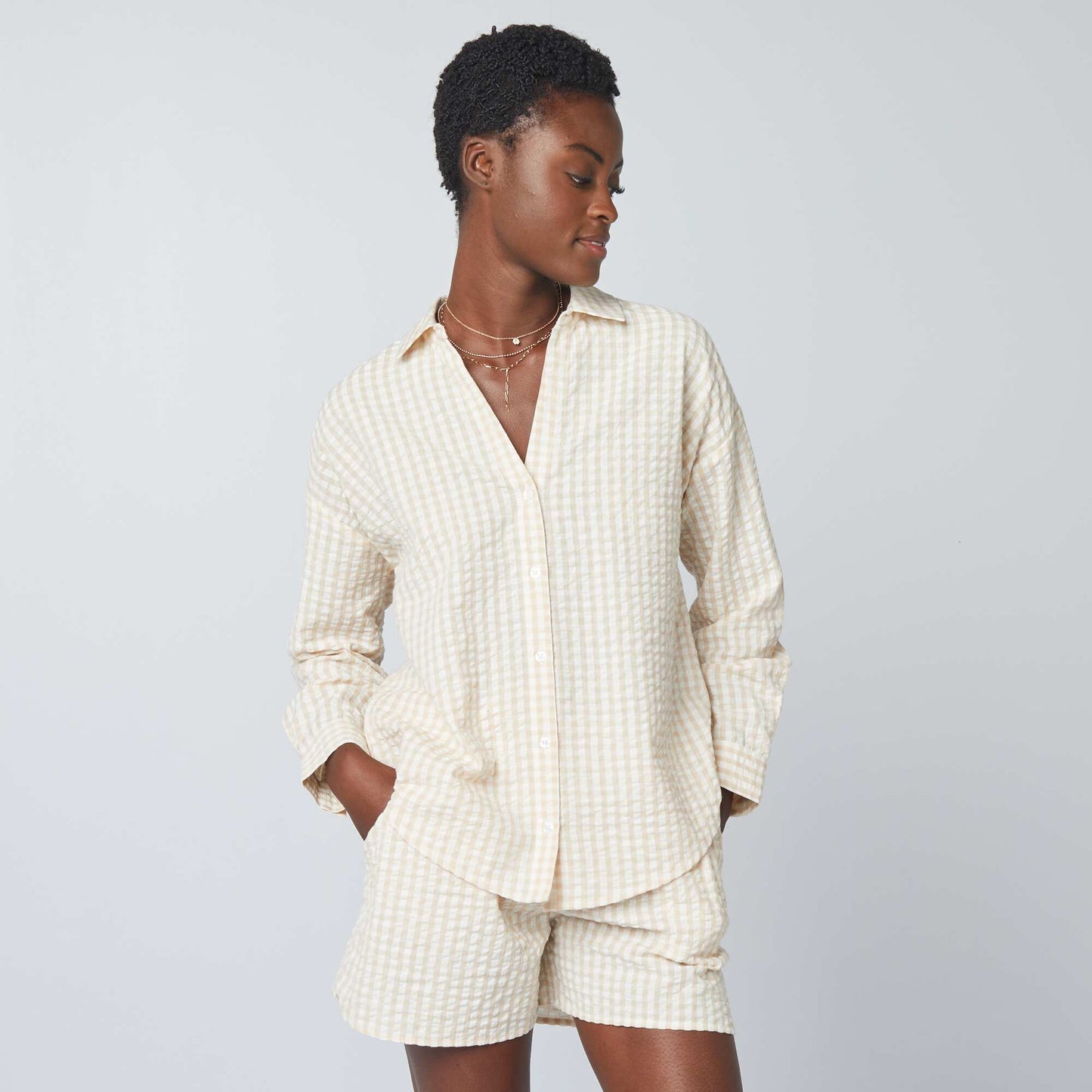 Gingham checked shirt BEIGE