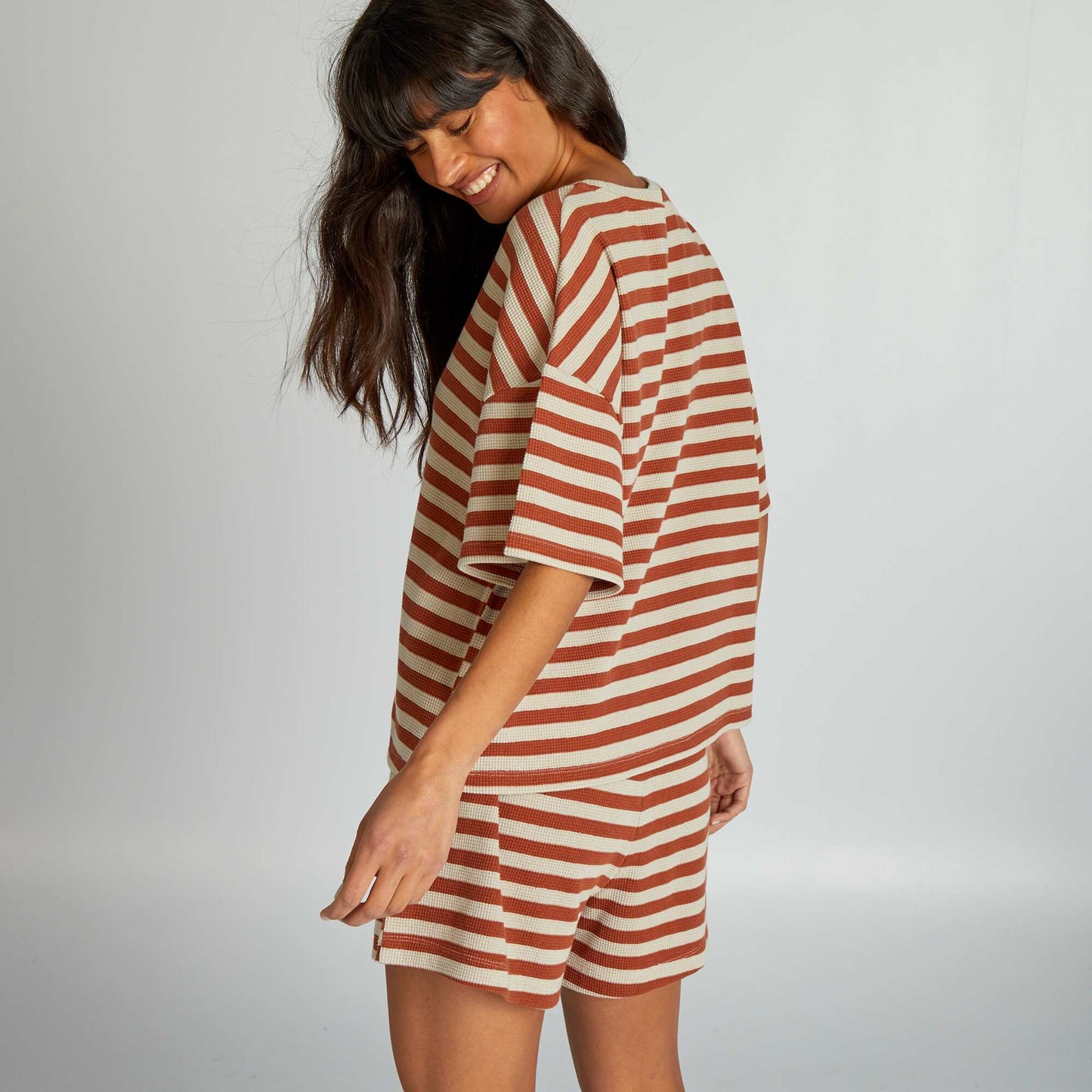 Striped short pyjama set - 2-piece set BROWN