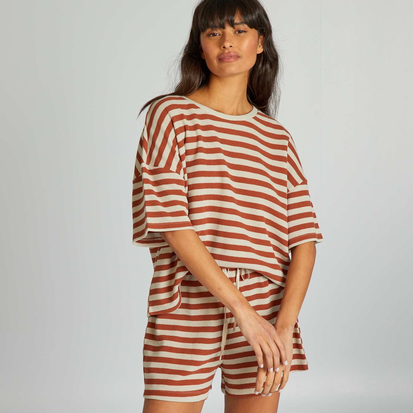 Striped short pyjama set - 2-piece set BROWN