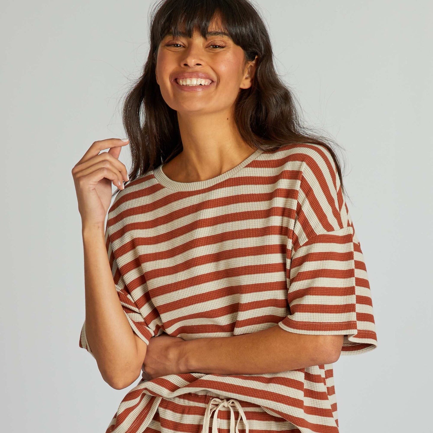 Striped short pyjama set - 2-piece set BROWN