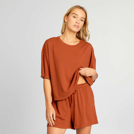 Pyjama shorts in a soft  flowing knit fabric BROWN