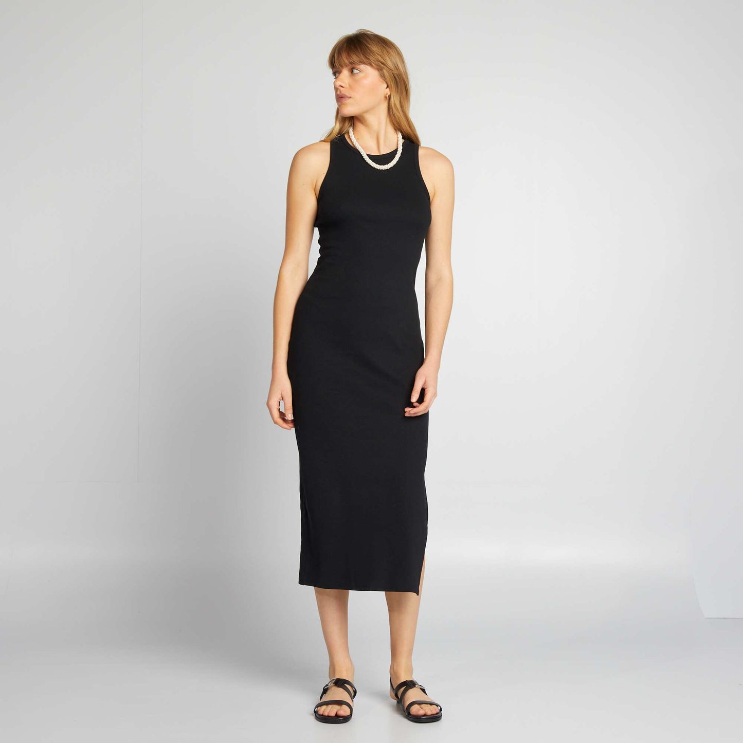 Ribbed knit long dress black