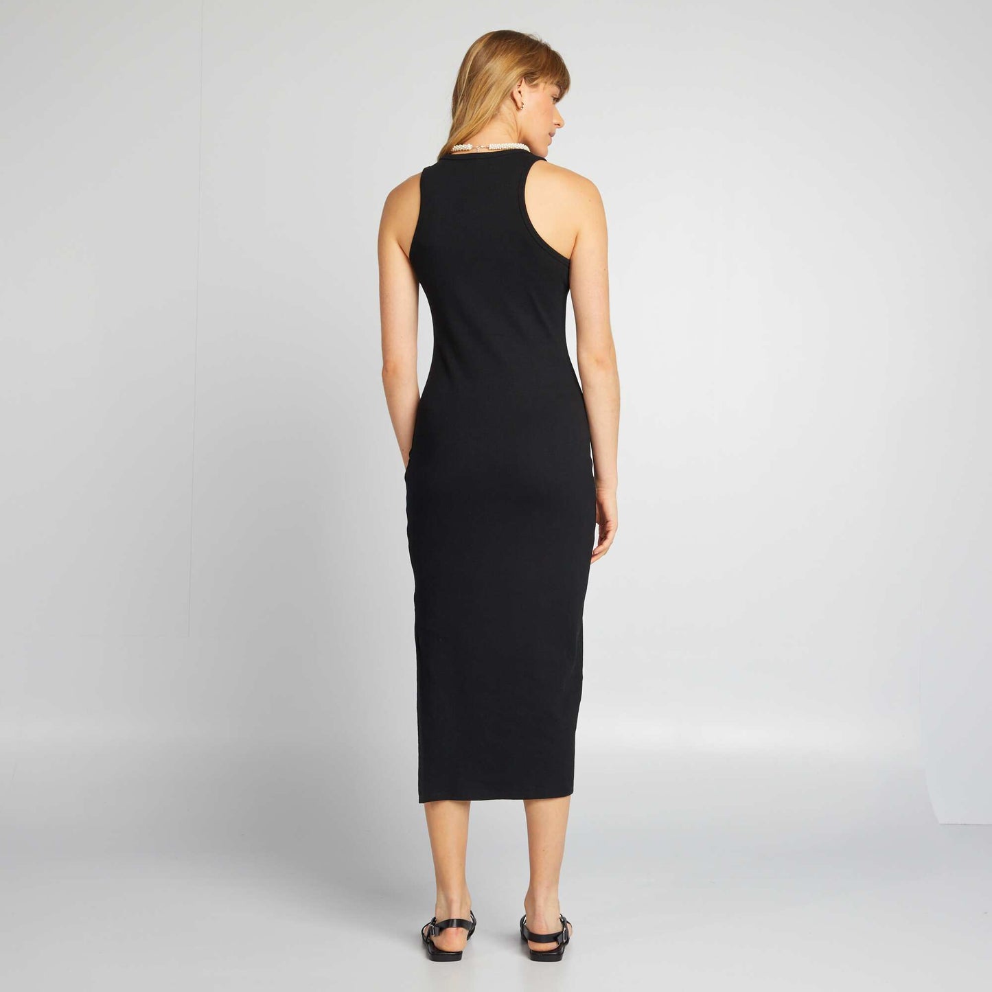 Ribbed knit long dress black