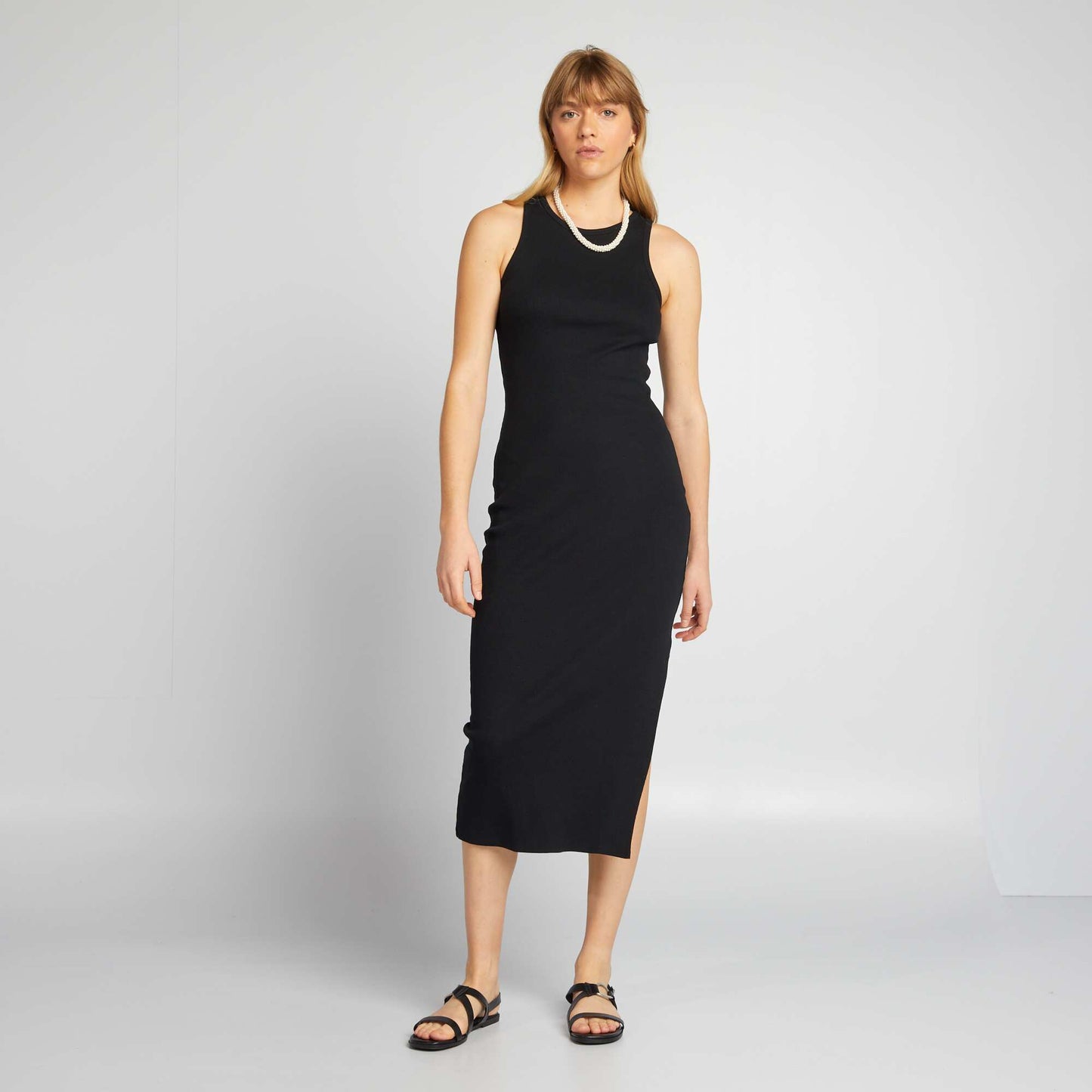 Ribbed knit long dress black