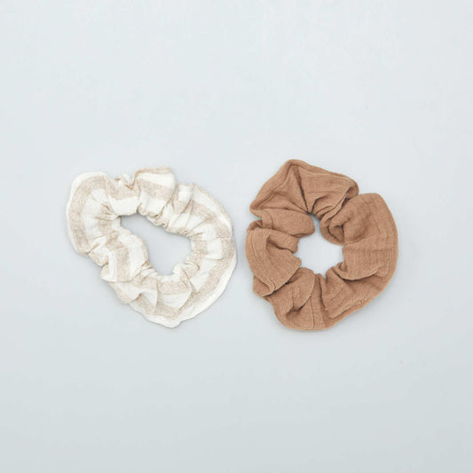 Pack of 2 linen-blend scrunchies BEIGE