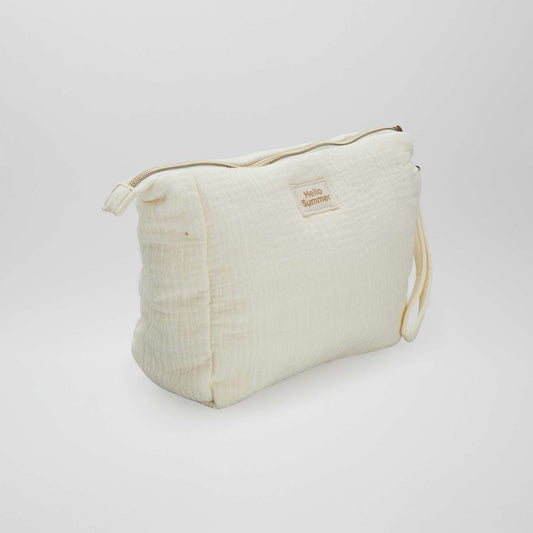 Large cotton gauze toiletry bag beige