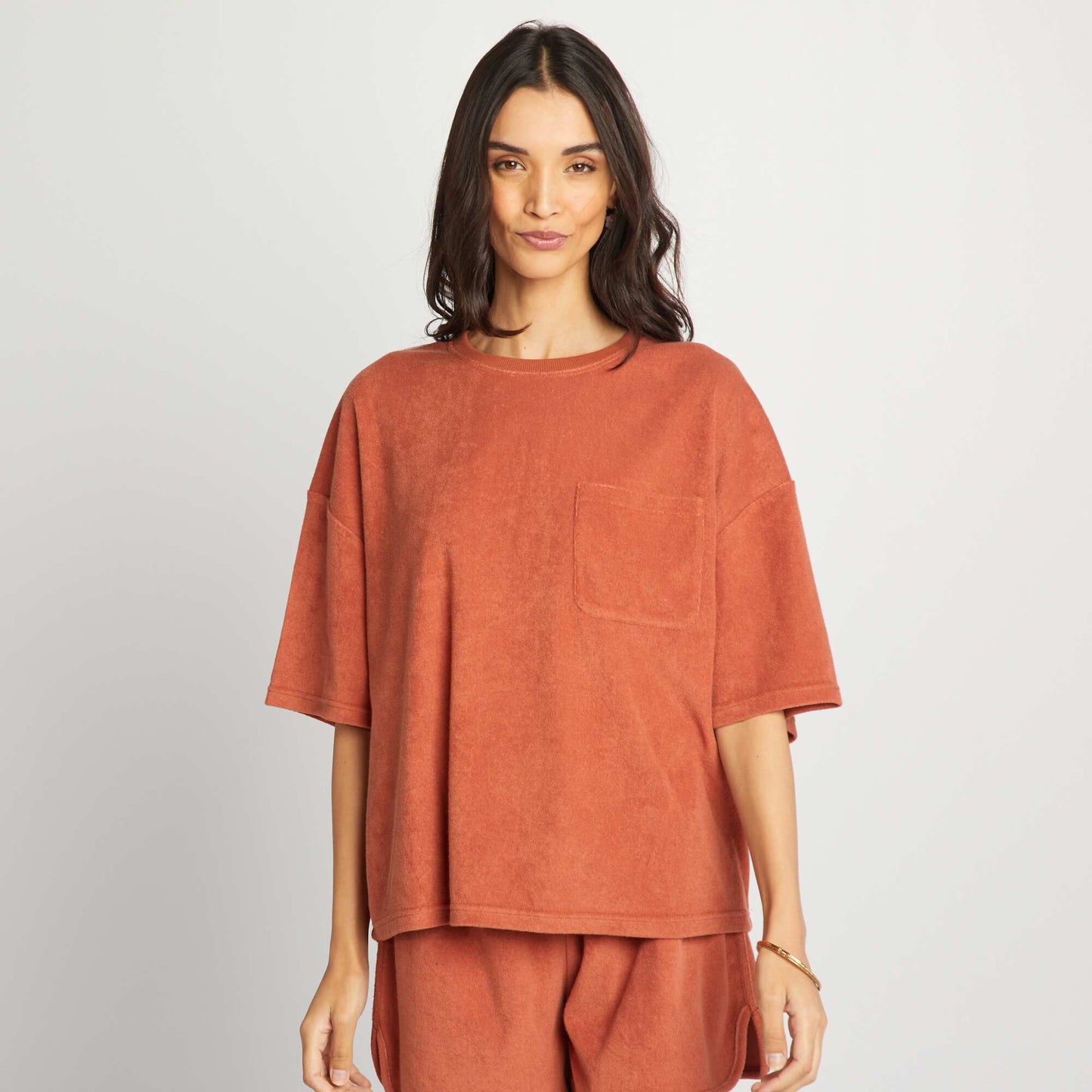 Oversized terrycloth T-shirt BROWN