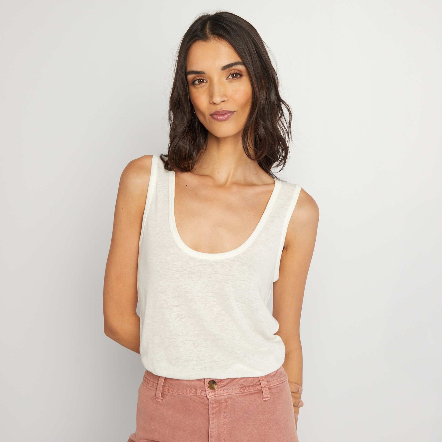 Lightweight linen vest top WHITE