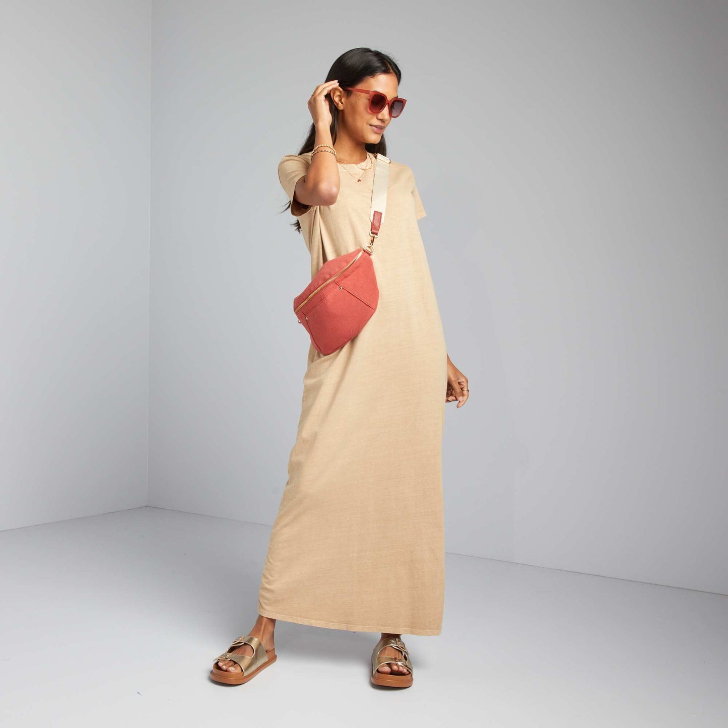 Maxi T-shirt dress BEIGE