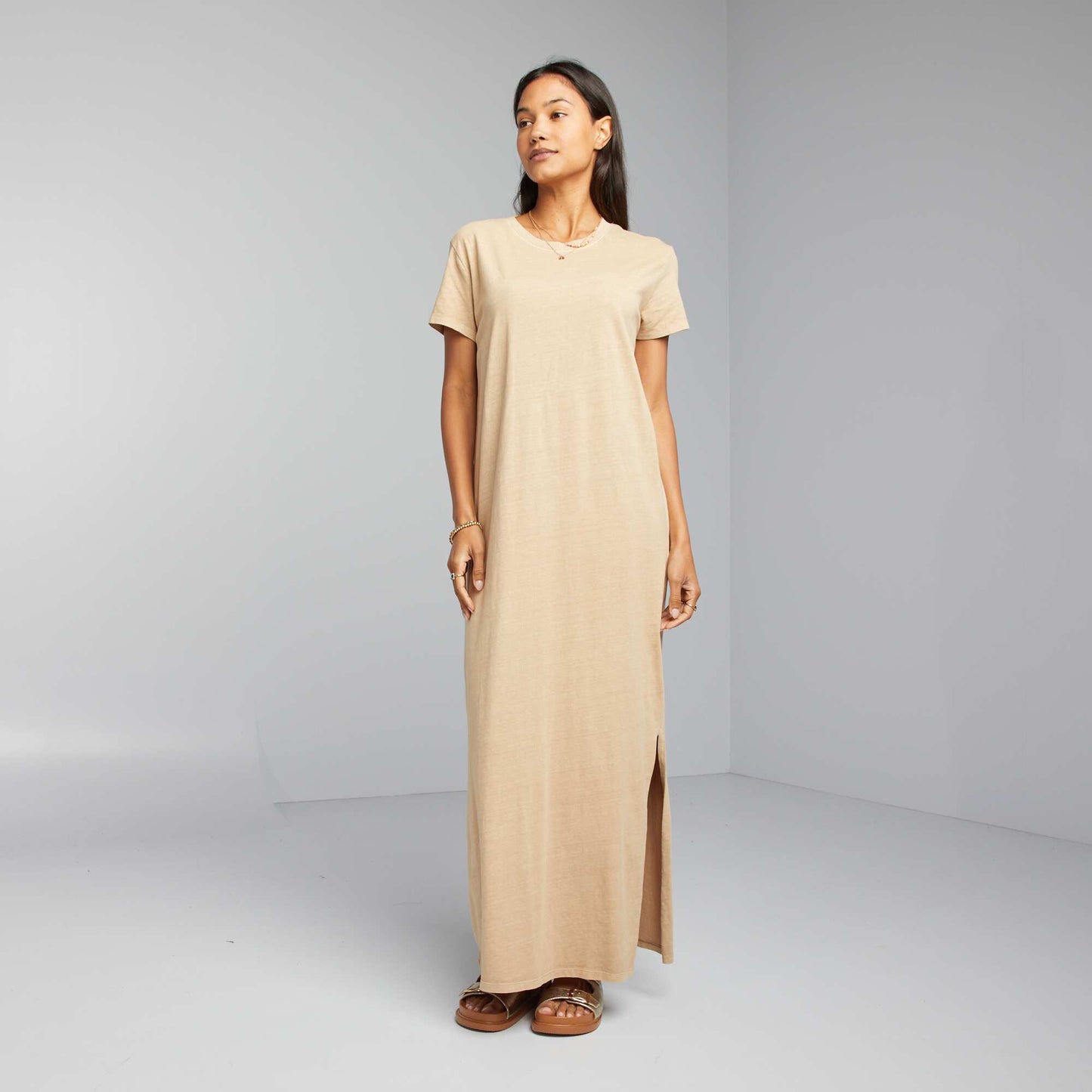 Maxi T-shirt dress BEIGE