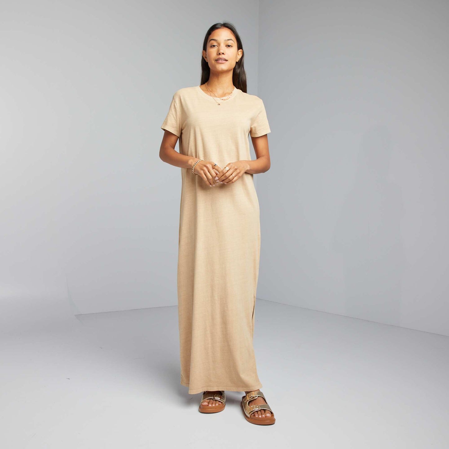 Maxi T-shirt dress BEIGE