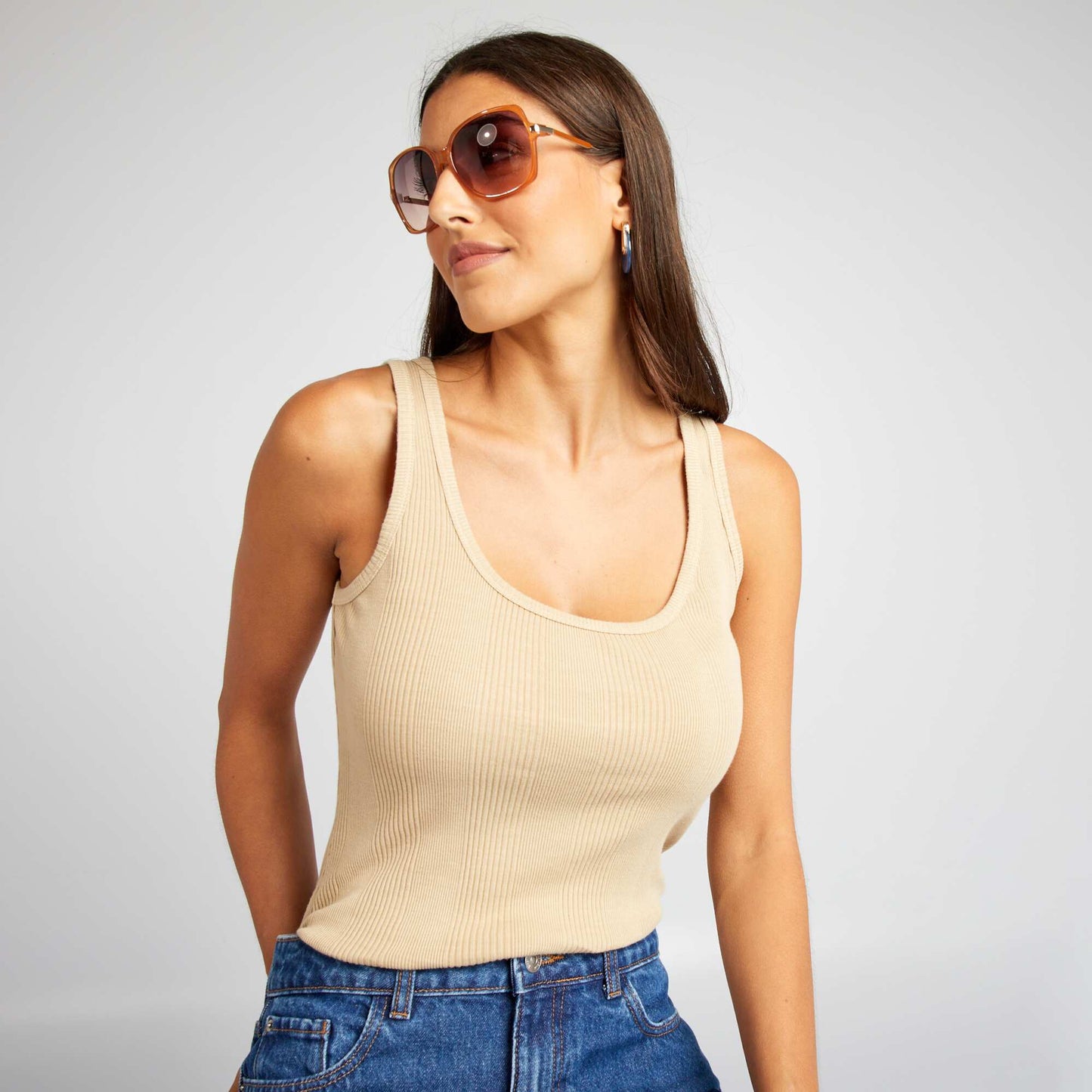 Ribbed vest top BEIGE