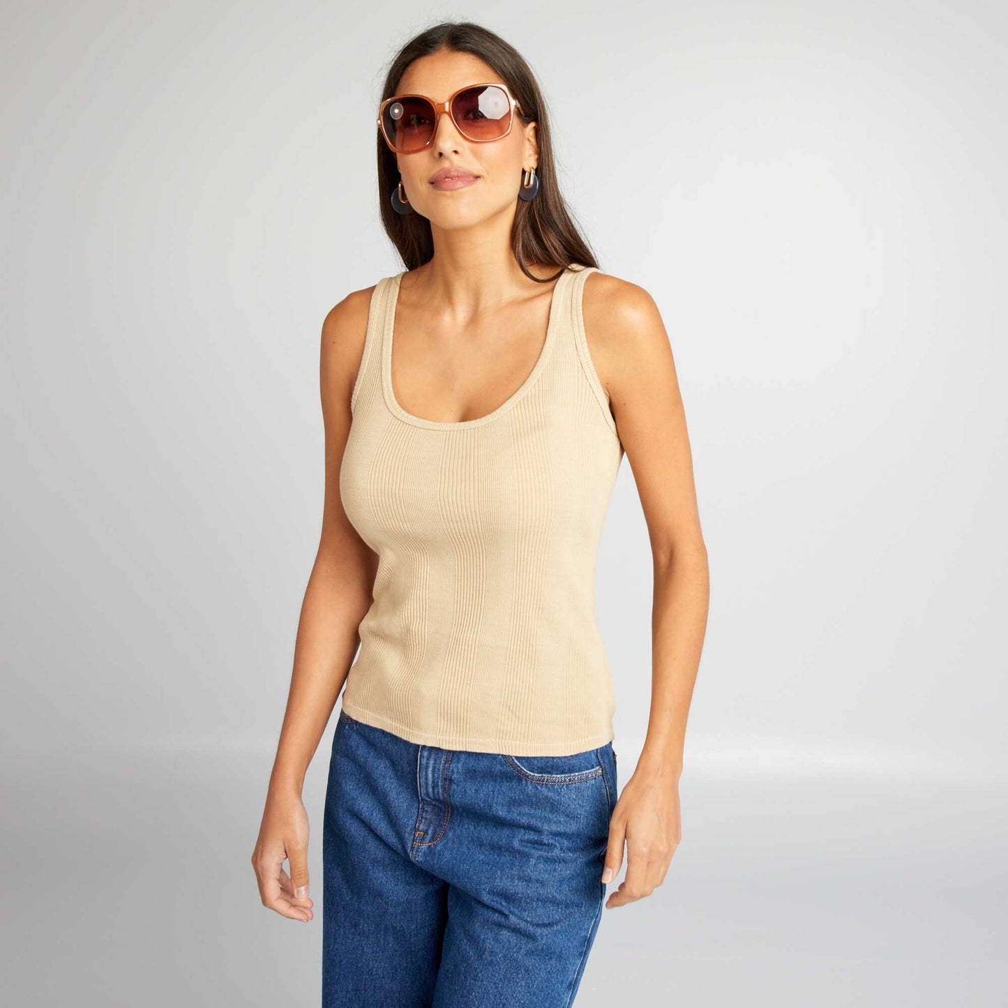 Ribbed vest top BEIGE