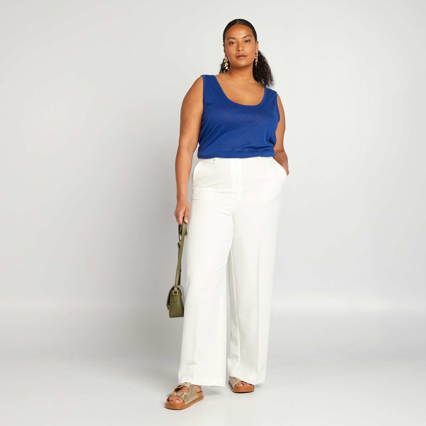 Flowing linen blend vest top BLUE