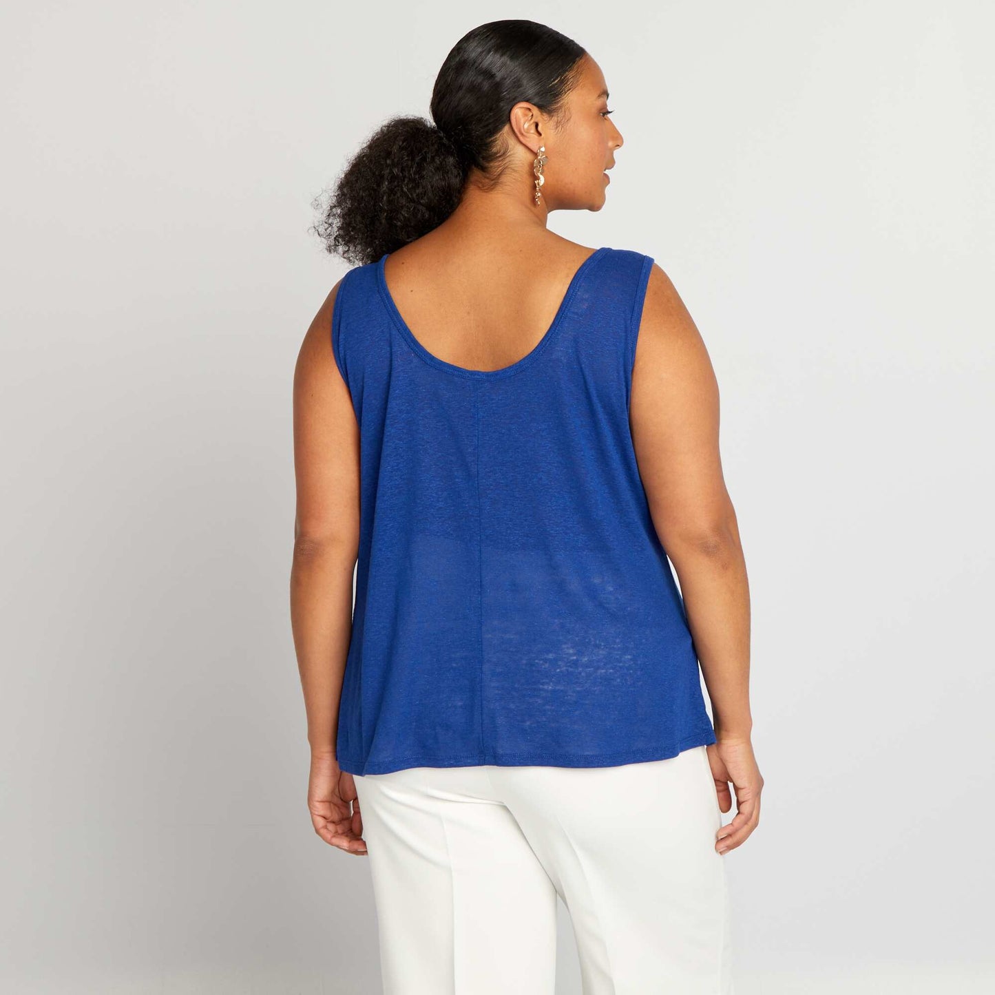 Flowing linen blend vest top BLUE