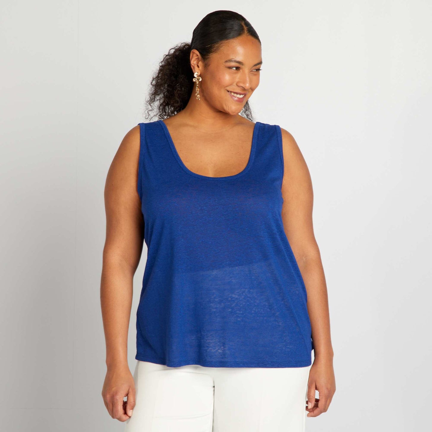 Flowing linen blend vest top BLUE