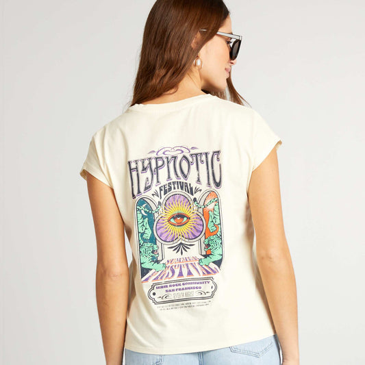 Festival theme printed T-shirt BEIGE