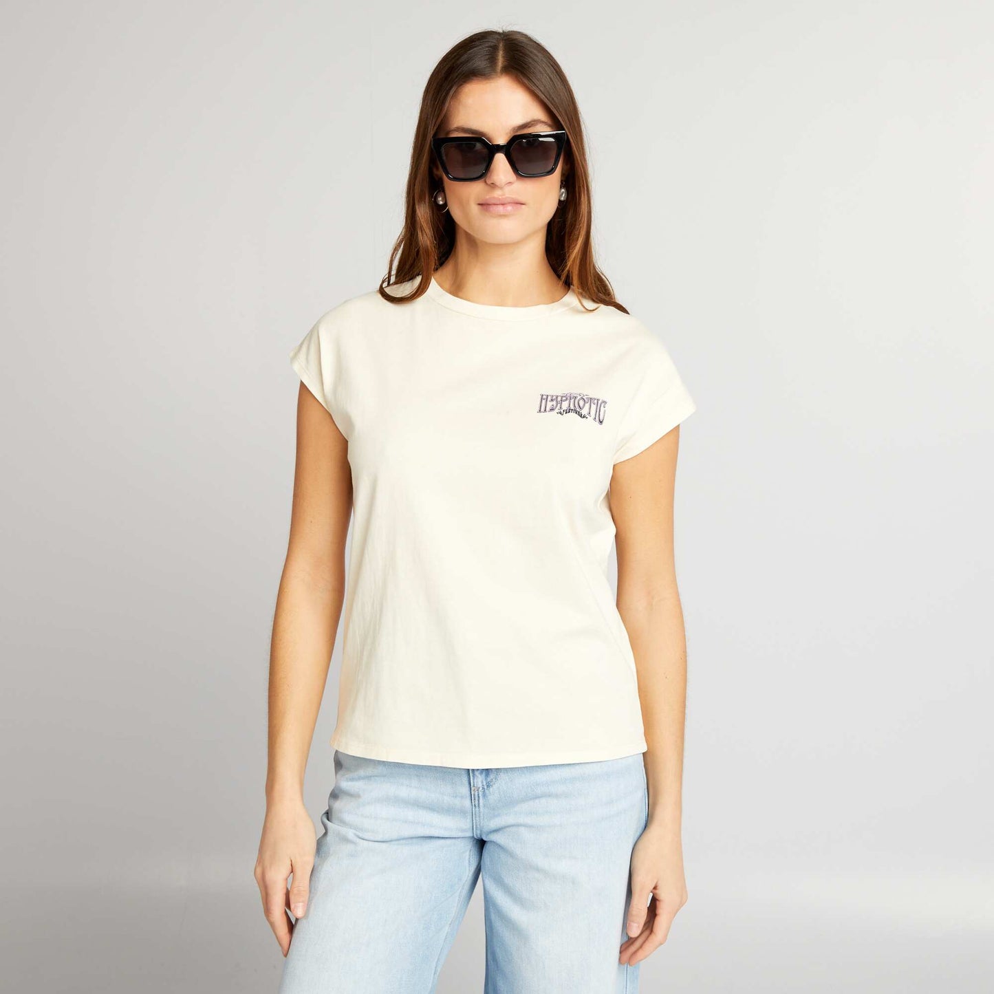 Festival theme printed T-shirt BEIGE