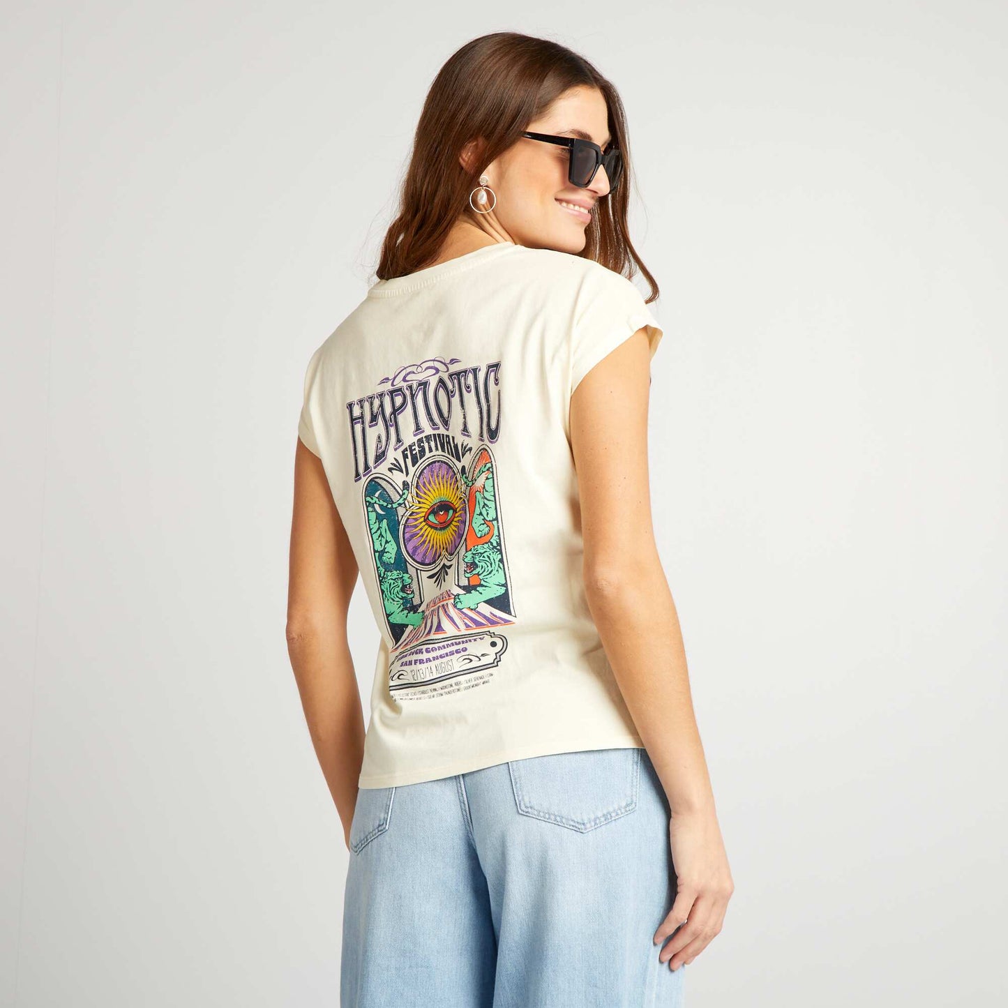 Festival theme printed T-shirt BEIGE