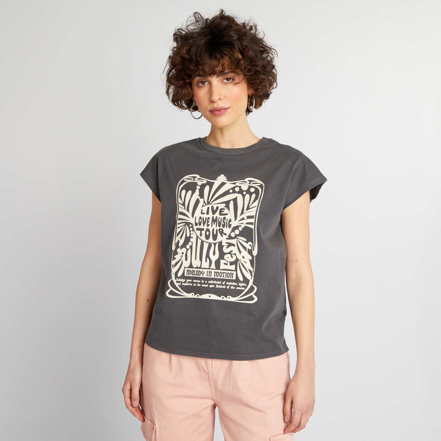 Festival theme printed T-shirt BLACK