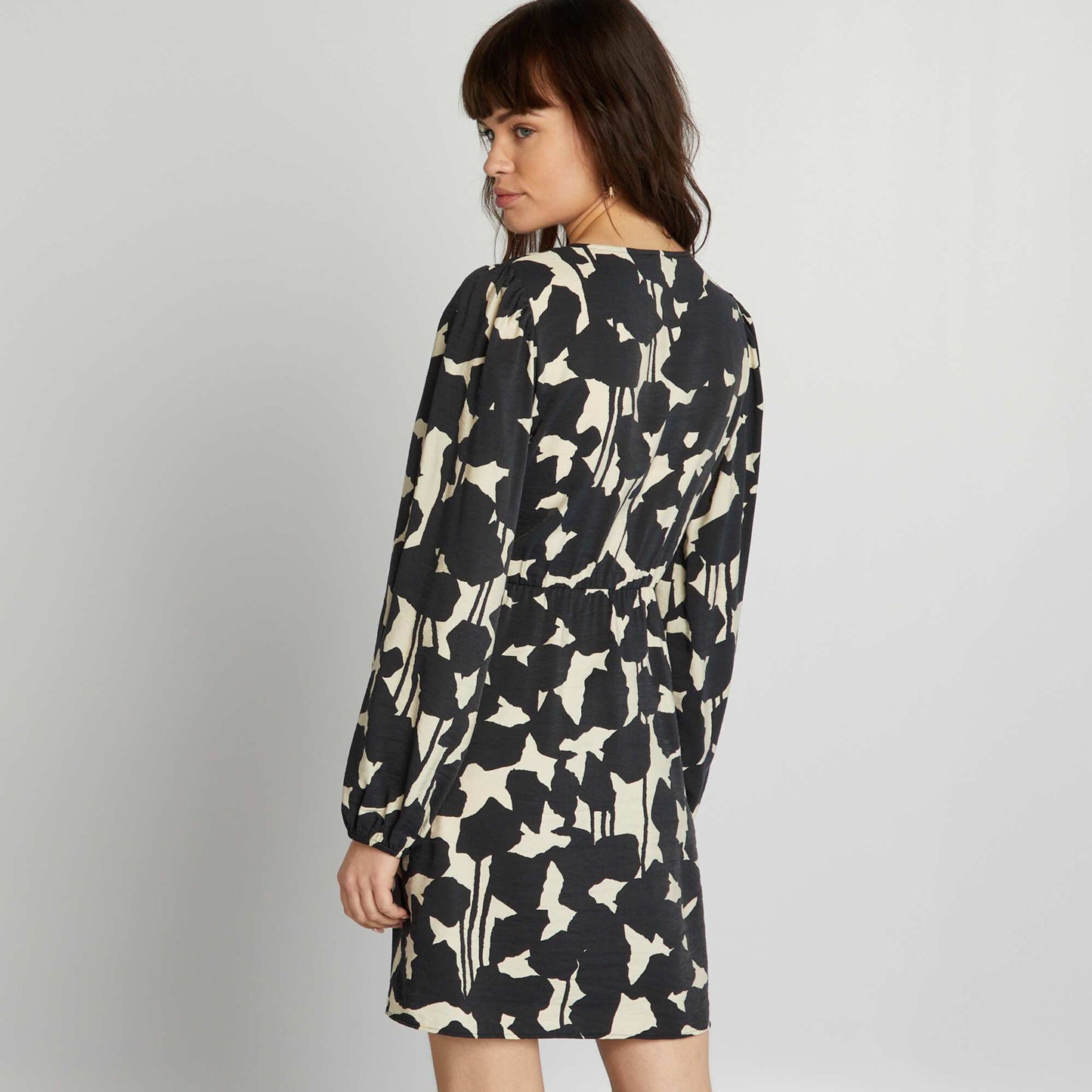 Printed wrap dress BLACK