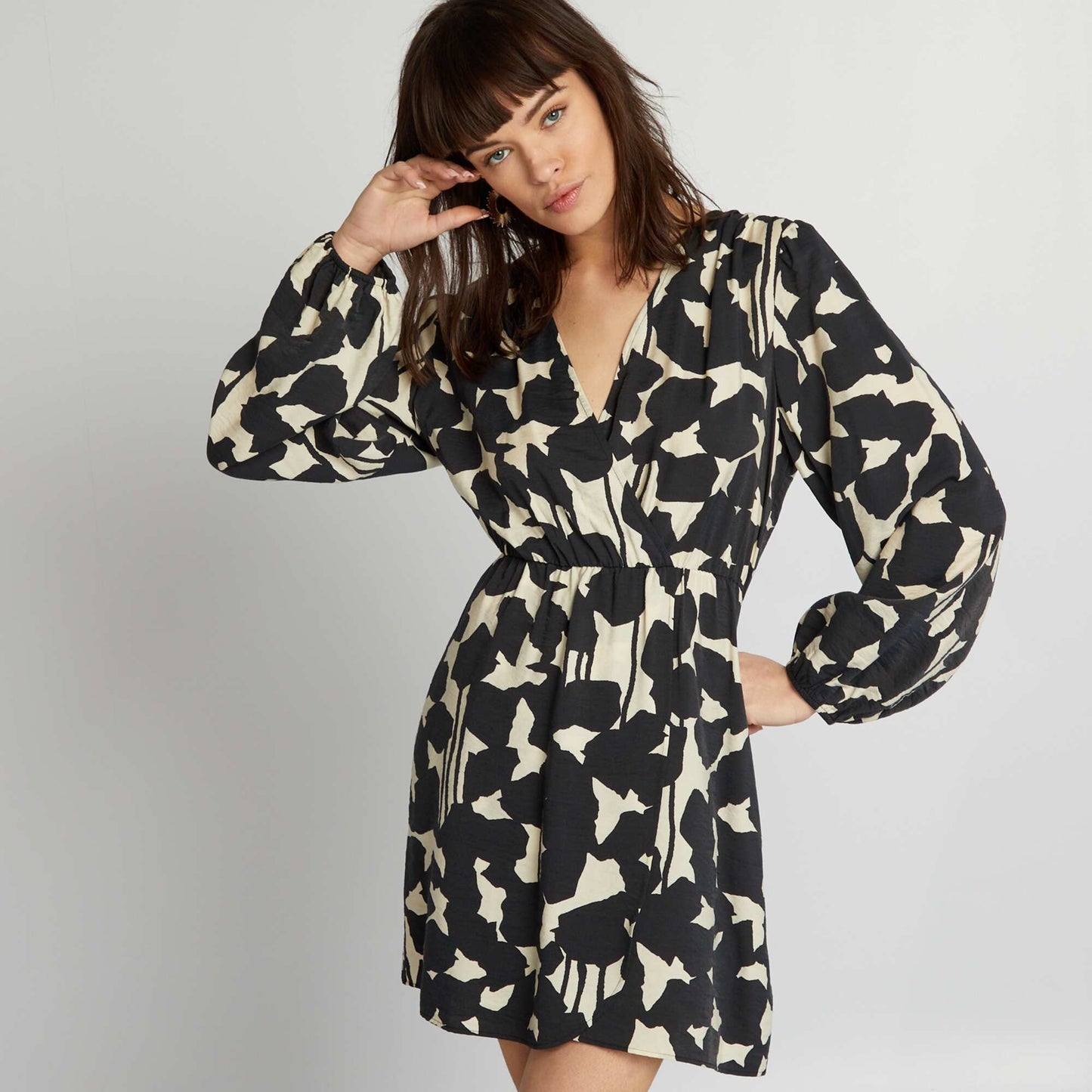 Printed wrap dress BLACK