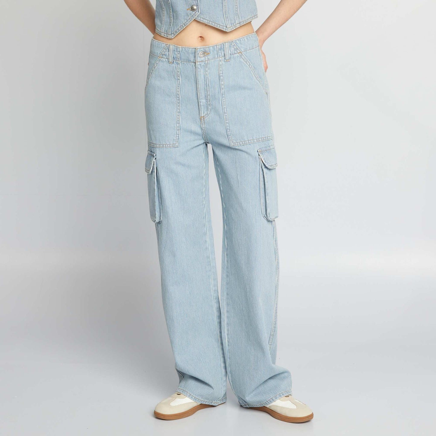 Striped denim wide-leg trousers BLUE