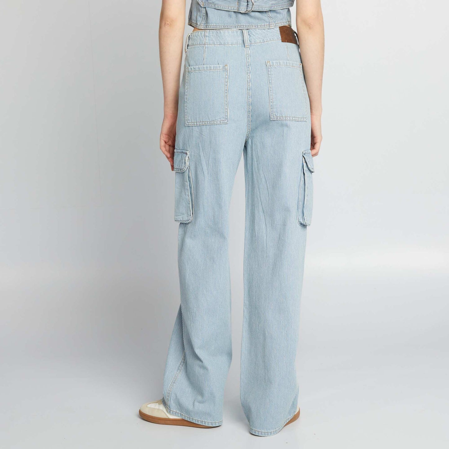 Striped denim wide-leg trousers BLUE