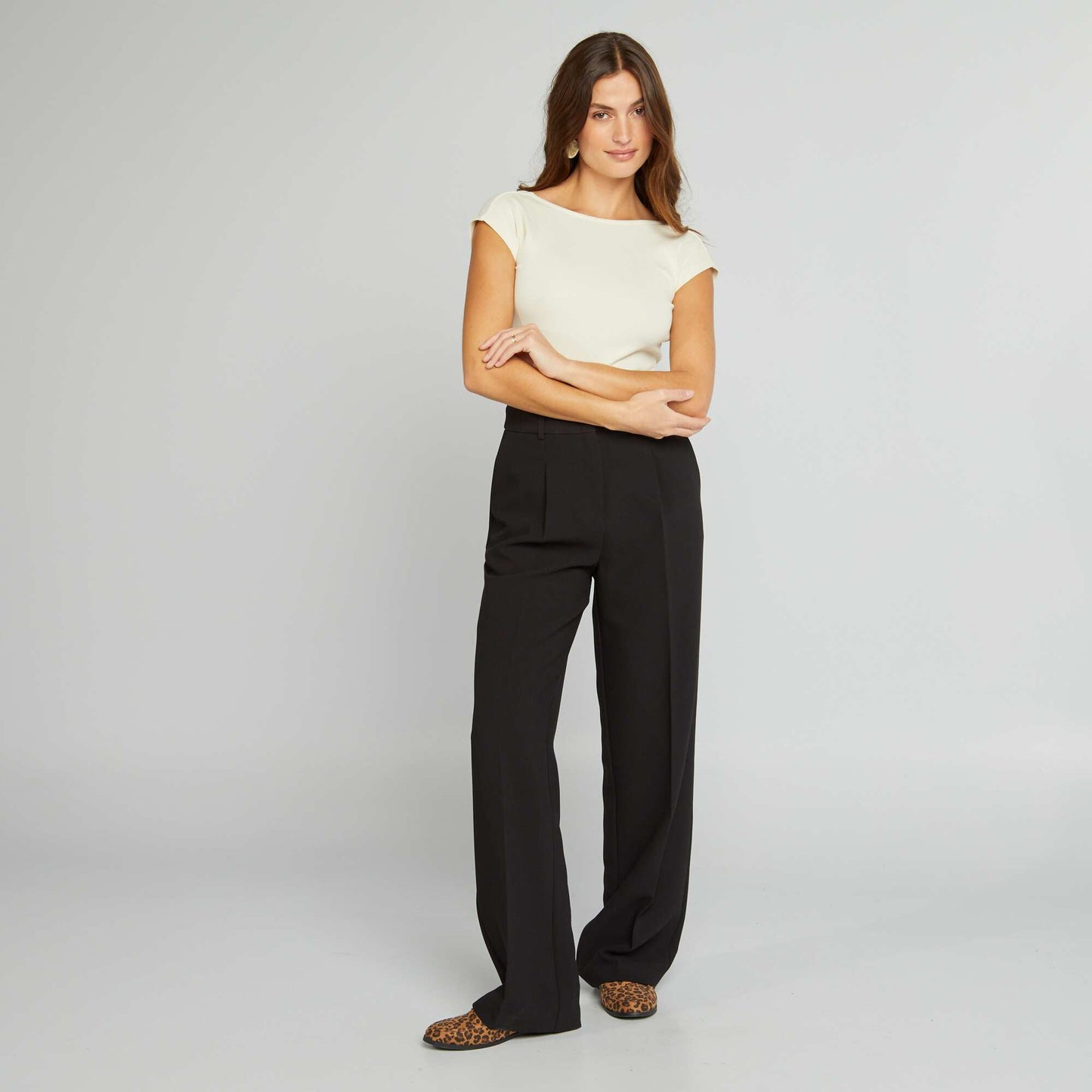 Wide-leg plain trousers black