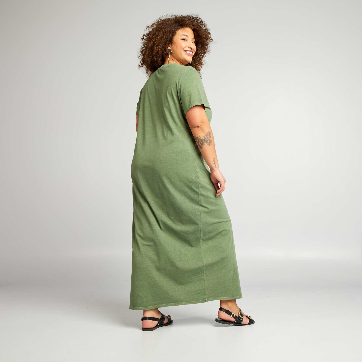 Faded effect T-shirt dress GREEN