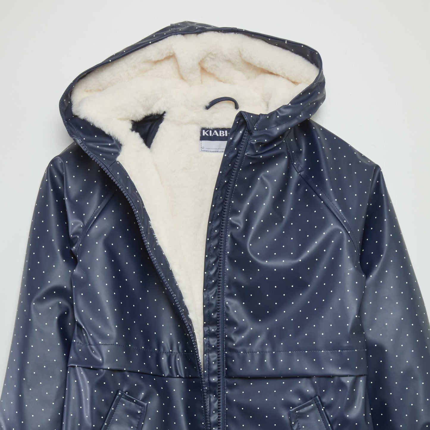 Mid-length faux fur-lined hooded parka BLUE