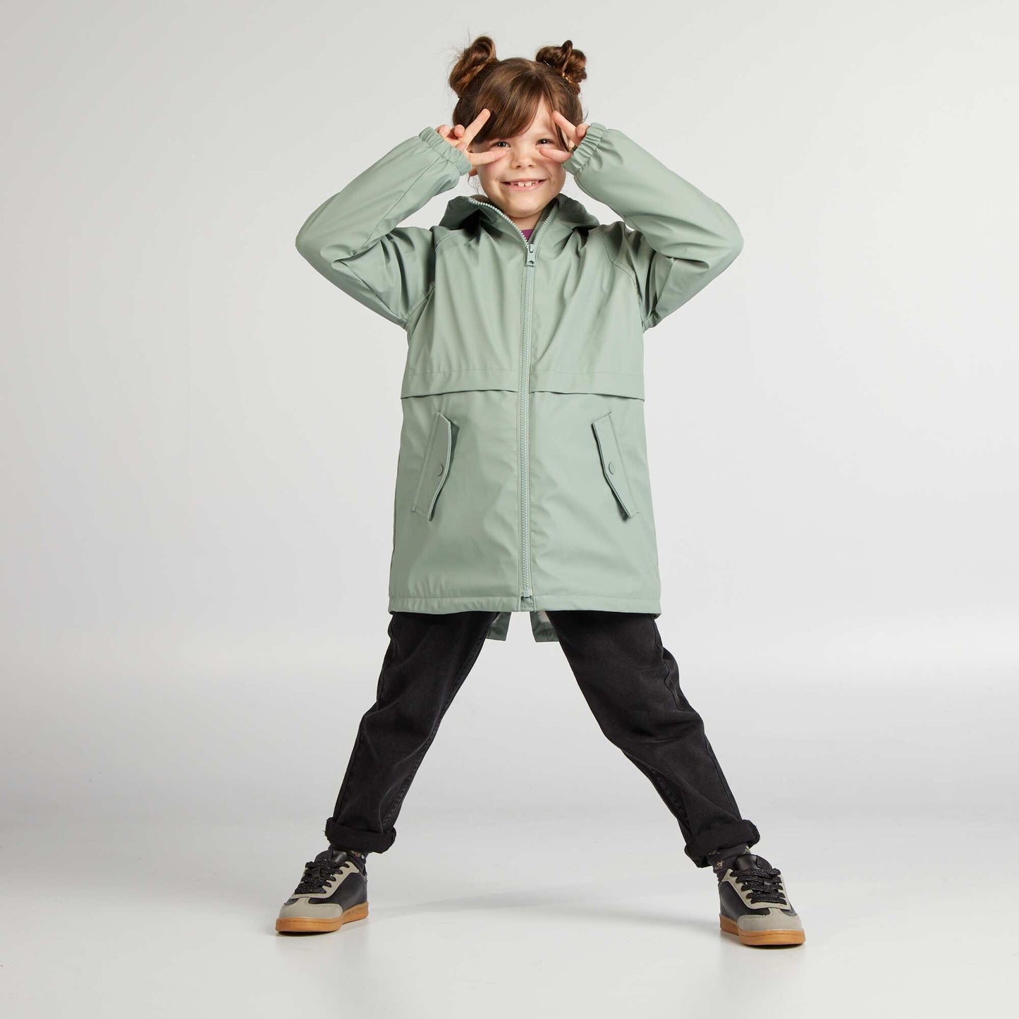 Mid-length faux fur-lined hooded parka GREEN