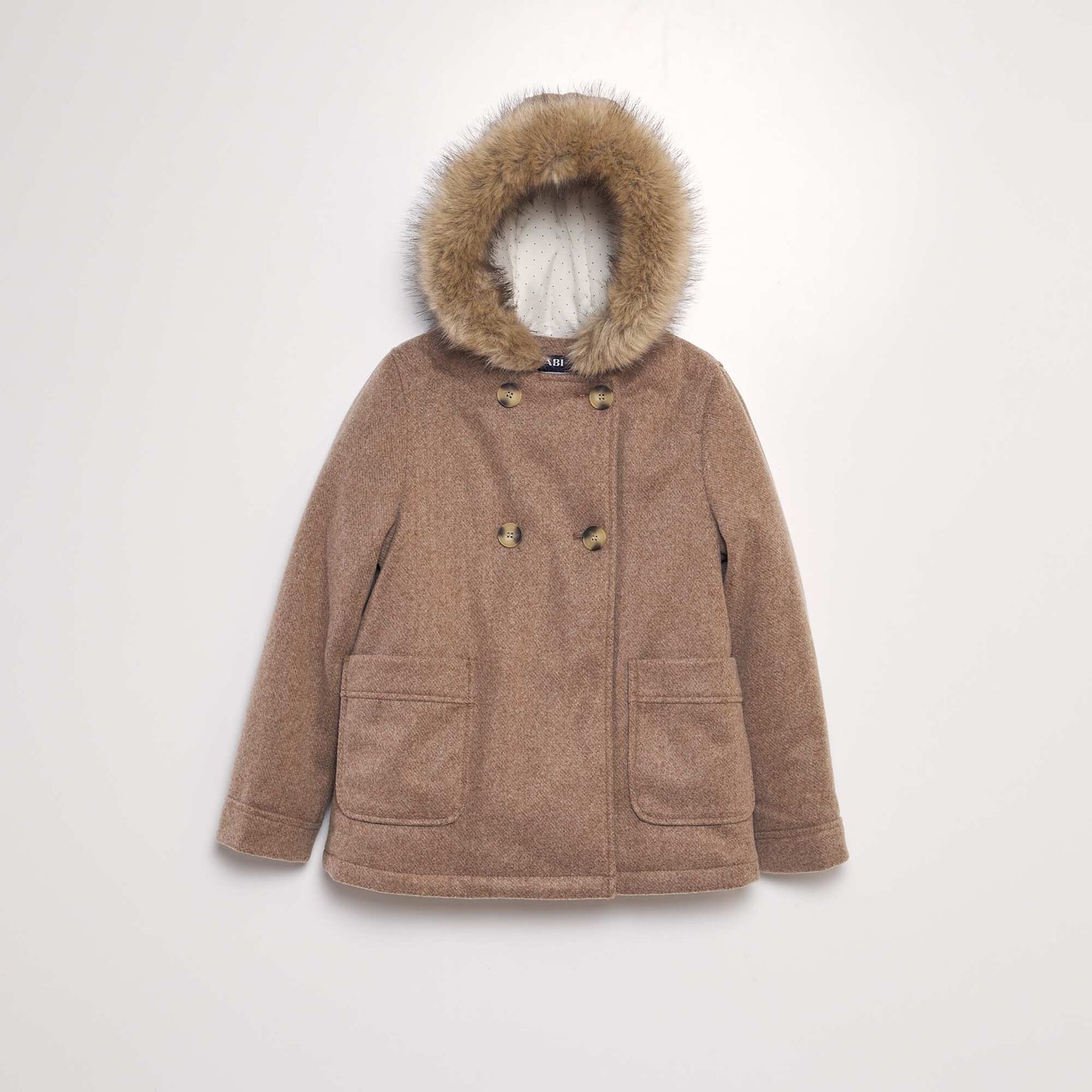 Woolcloth-effect hooded coat BEIGE