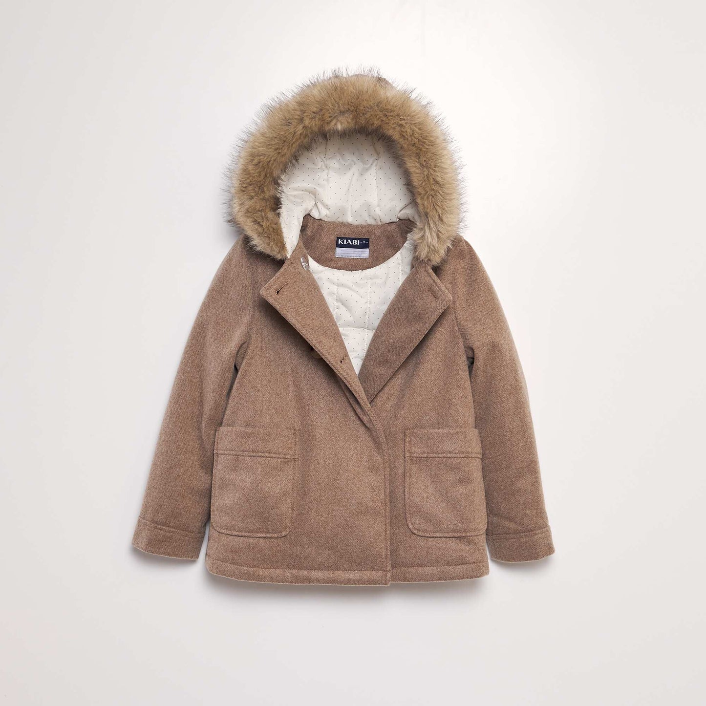 Woolcloth-effect hooded coat BEIGE