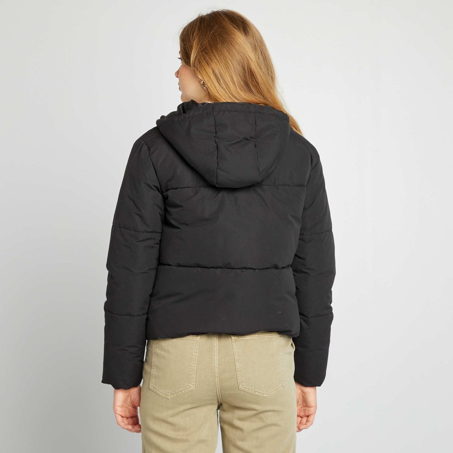 Zip-up hooded padded jacket BLACK