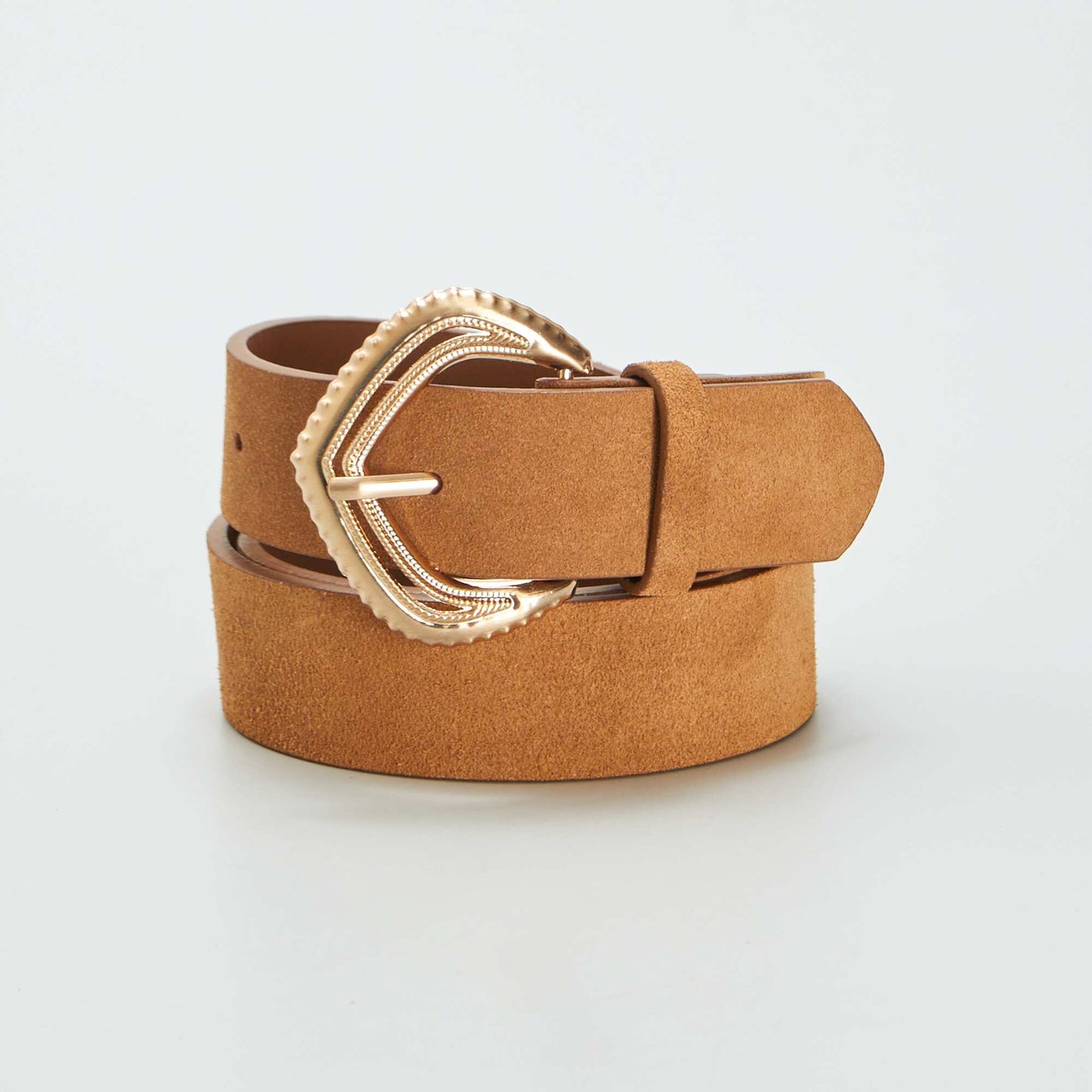 Leather belt with pretty buckle BROWN