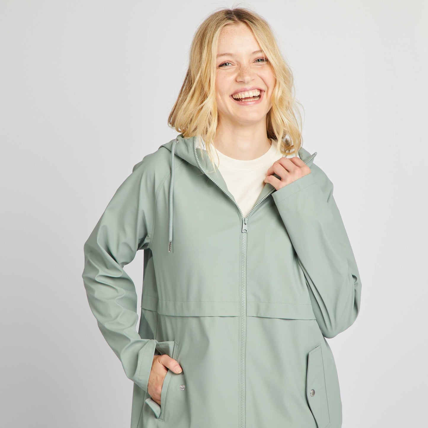 Long showerproof parka with reflective detailing GREEN